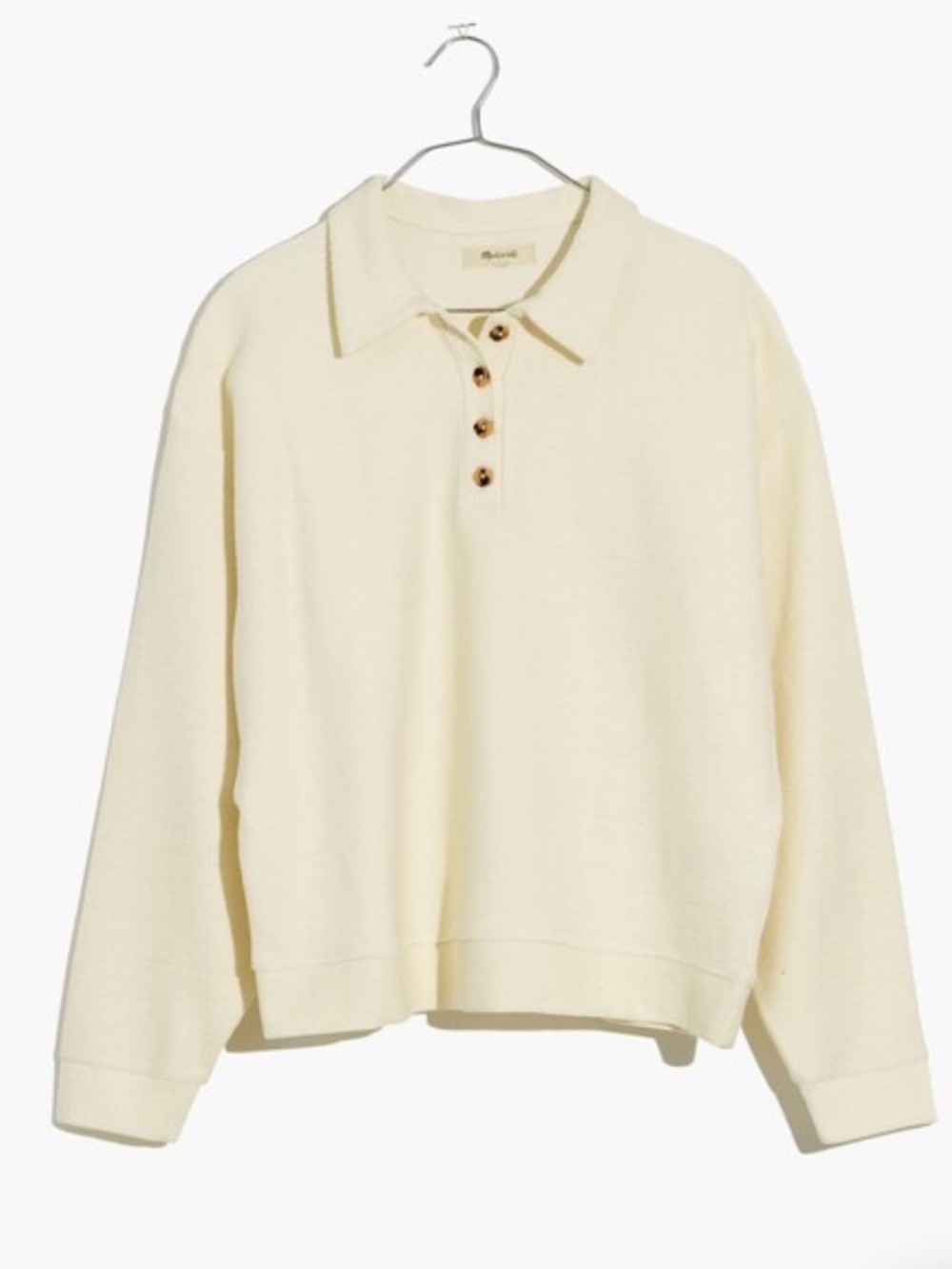 Madewell Cream Collared Button-Front Sweatshirt size M